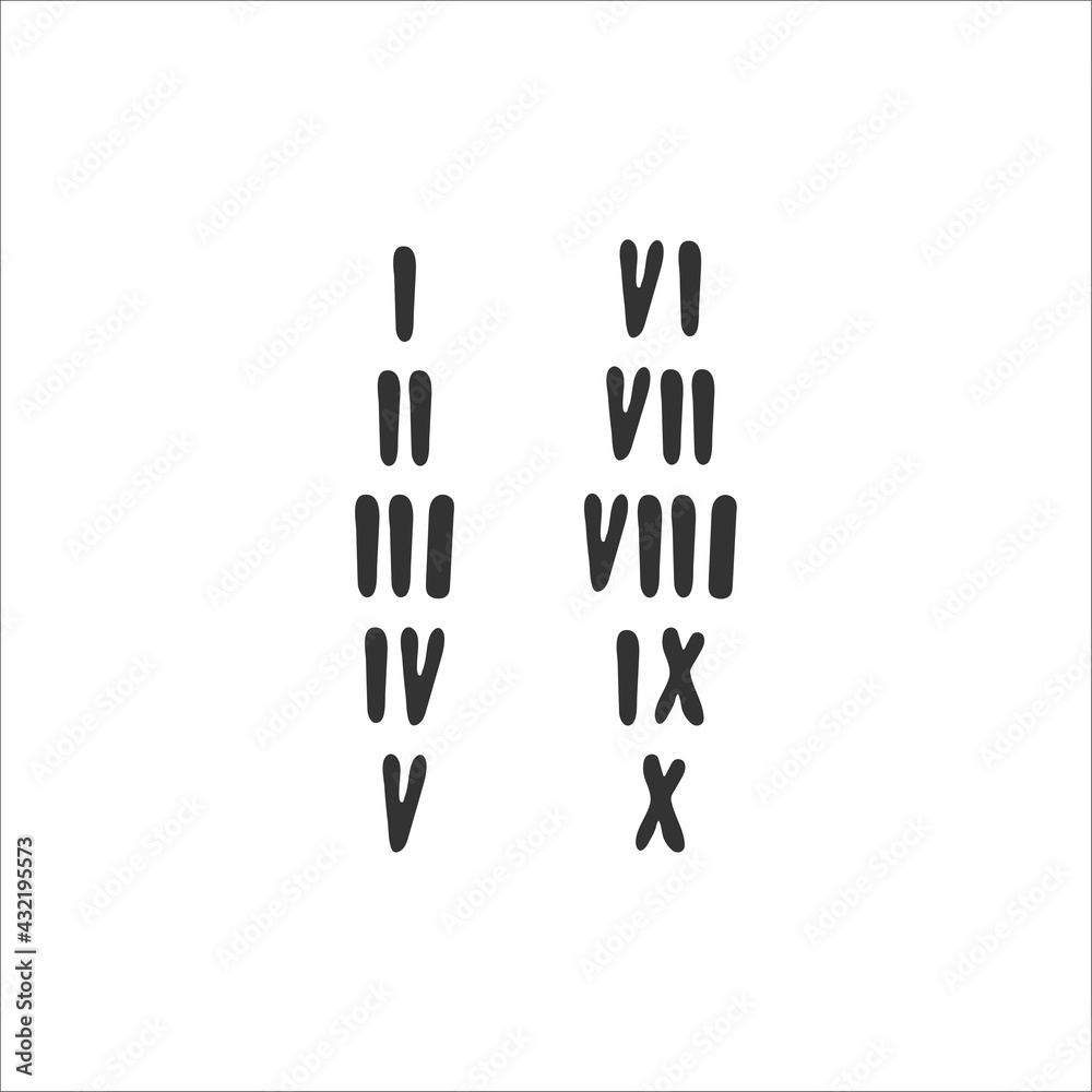 Hand-drawn Roman numerals isolated on a white background. Numbers up to 10. Vector illustration Hand-drawn Roman numerals isolated on a white background. Numbers up to 10. Vector illustration
