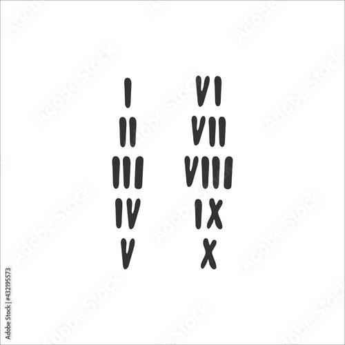 Hand-drawn Roman numerals isolated on a white background. Numbers up to 10. Vector illustration