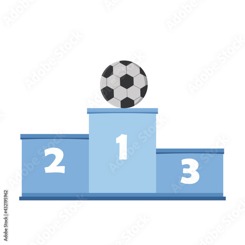 Award podium with soccer ball, color vector illustration in flat style
