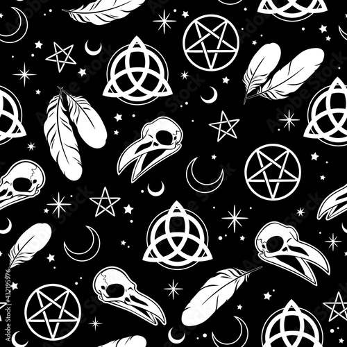 Canvas Print seamless illustration depicting witchcraft and scandinavian patterns