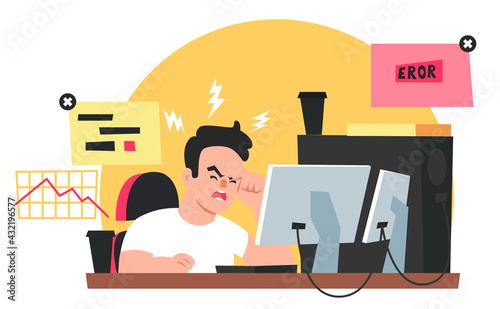Angry and annoyed employee. Nervous disorder due to problems or stress at work