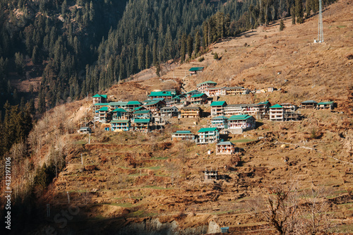 View of the Solang Village on top of the mountain at Manali in Himachal Pradesh, India