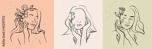 Canvas Print Woman face line drawing