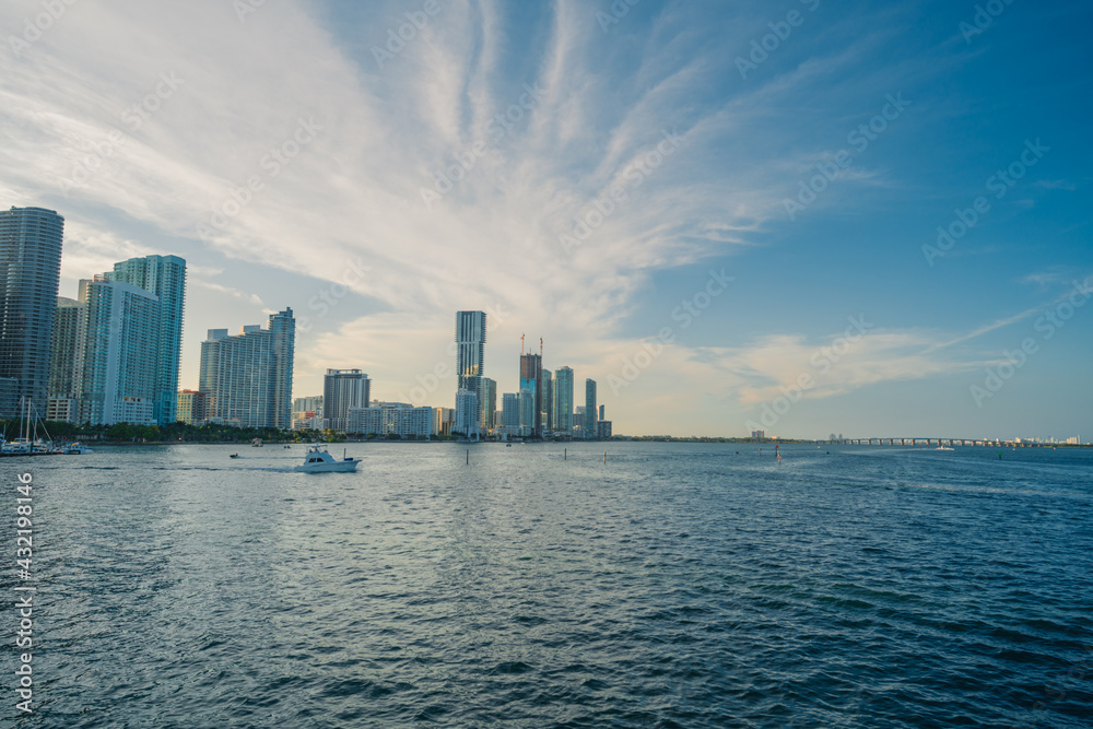 country skyline at sunset Miami Florida beautiful sky clouds 