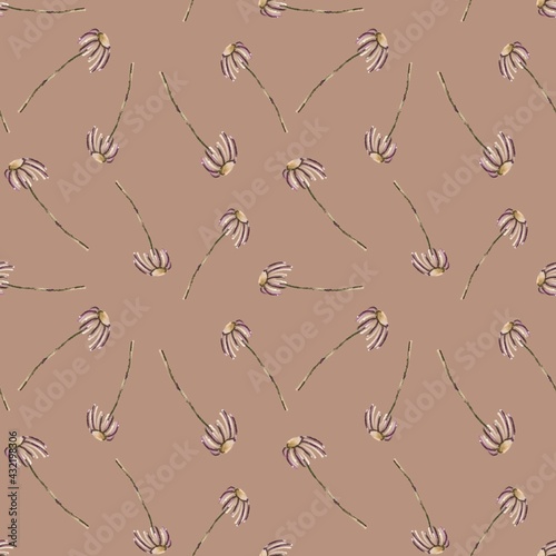 Fototapeta Naklejka Na Ścianę i Meble -  Floral seamless pattern. Chamomiles on brown background. Hand drawn