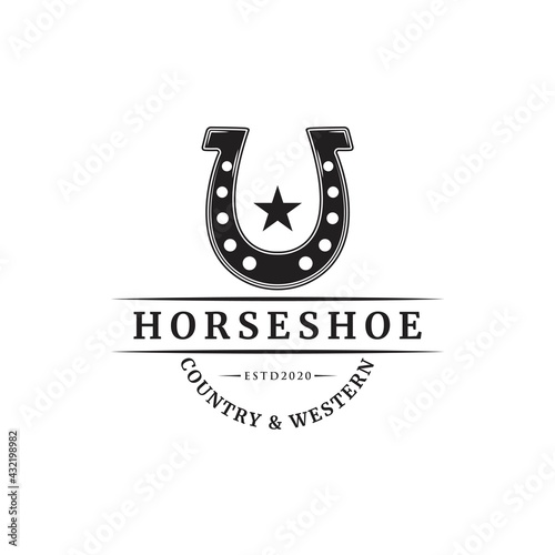 horse shoe hipster vintage logo design vector illustration