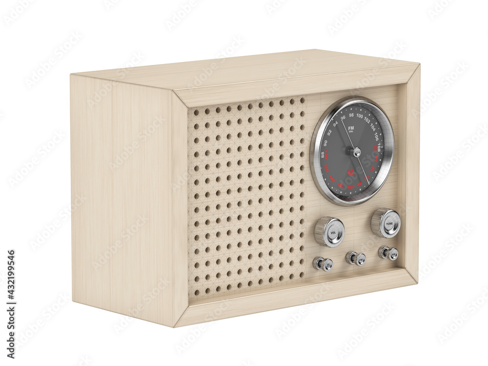 Obraz premium 3D model of retro styled radio with visible wire-frame, isolated on white background