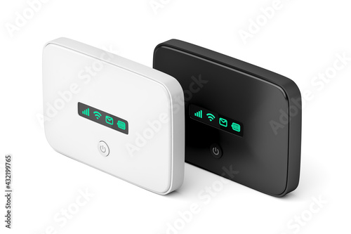 Two mobile wifi routers with different colors on white background