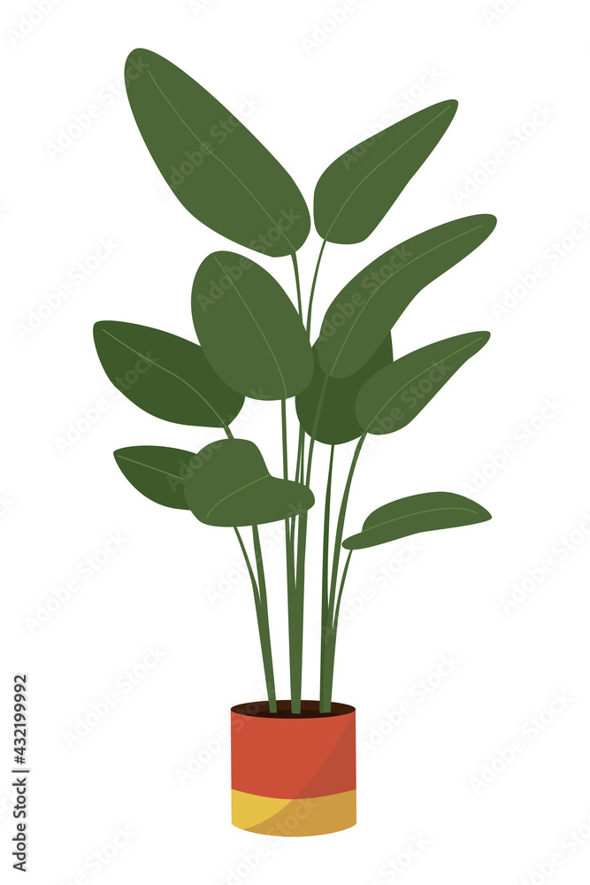 Naklejka premium Large houseplant in a pot. Vector flat illustration