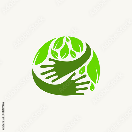 go green hand hugging leave vector