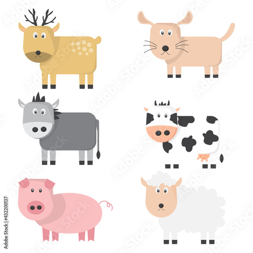 Cute animals cartoon. Animal set. Vector illustration.