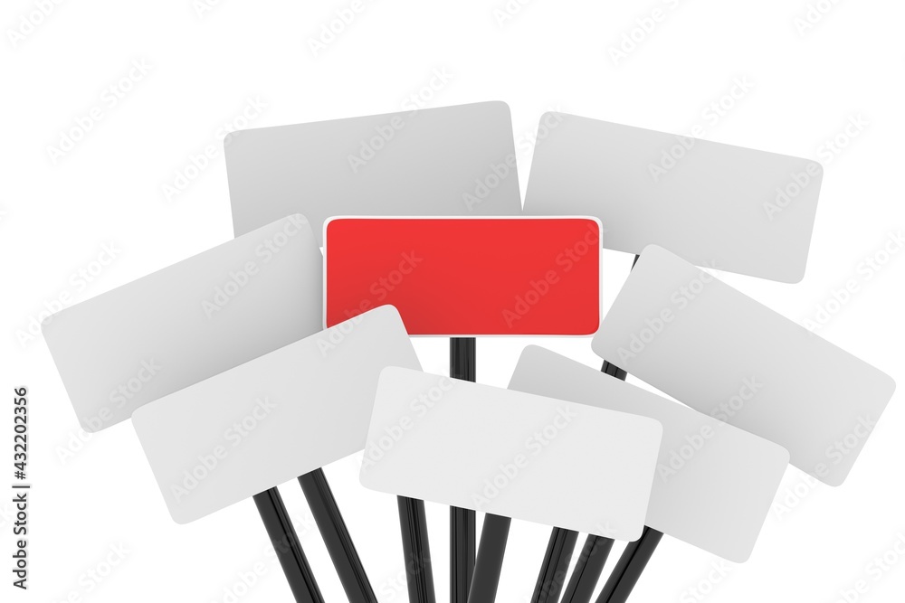 Outstanding red label on white background. Concept of different and stand out from the crowd. 3D illustration. Outstanding red label on white background. Concept of different and stand out from the crowd. 3D illustration.
