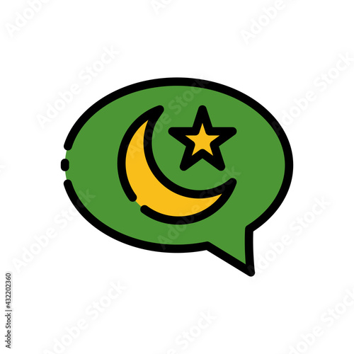 Ramadan Islamic Chat Vector icon in Filled Outline Style. chat balloon with crescent moon and star. Vector illustration icons can be used for applications, websites, or part of a logo.