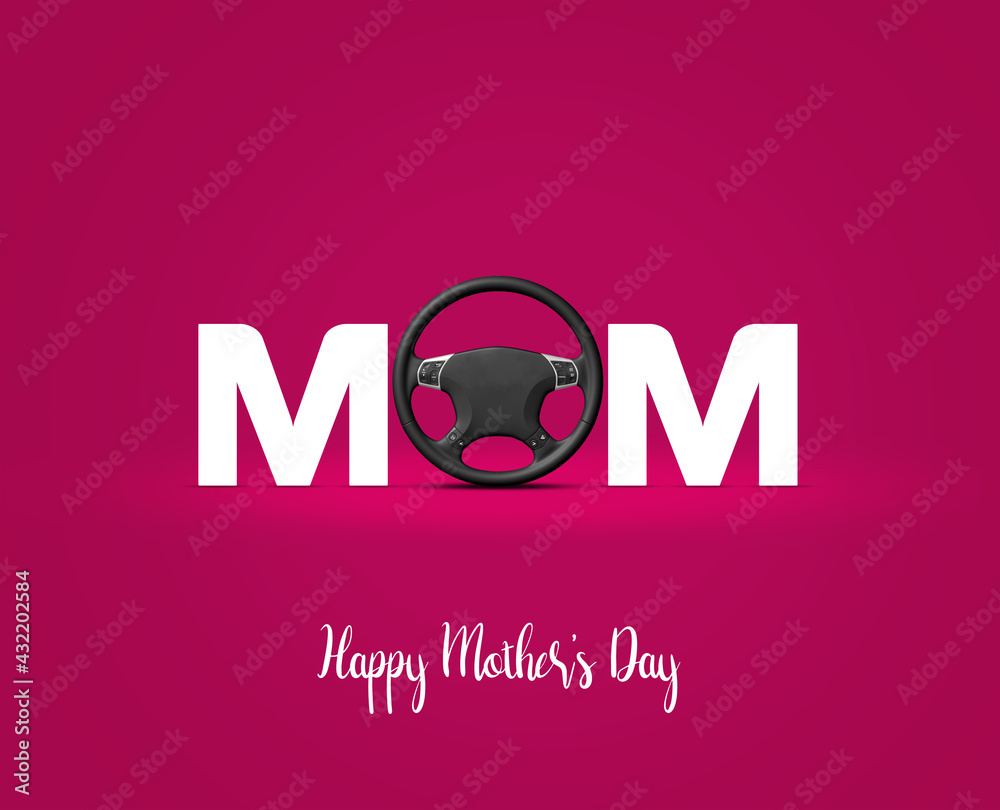 Happy Mother's day, Mother's day automobile or car brand concept. Mom with car 3d staring Mother's day concept. - obrazy, fototapety, plakaty 
