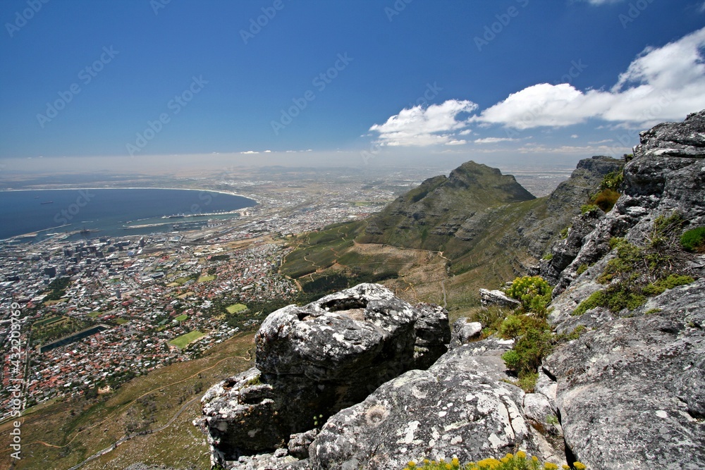View from Table Mountain to Cape Town. High 1,086 meters. Republic of South Africa.
