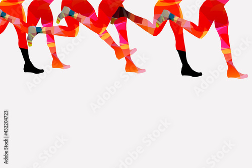 Running people, marathon race poster vector illustration. Jogging active people, fitness training, sport training design for banner, event promo material, flyer
