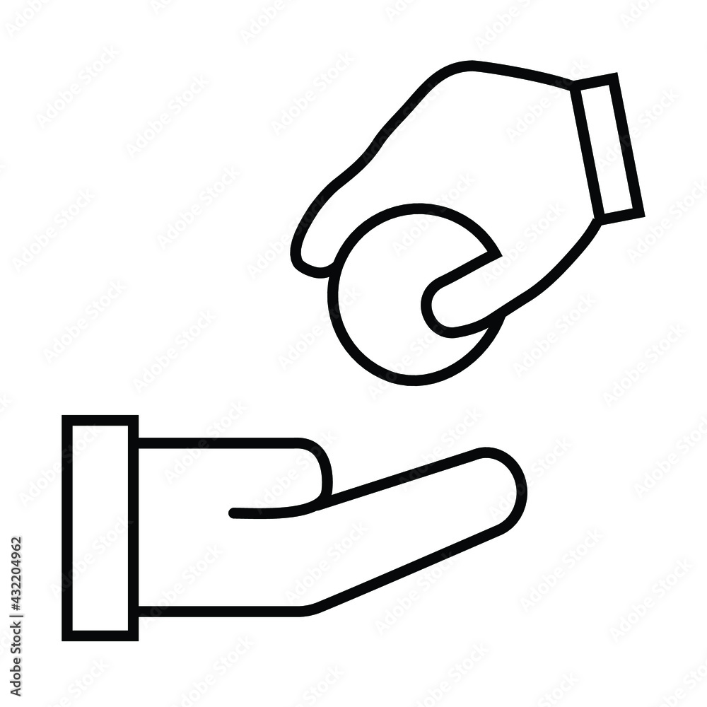 Thin line flat hands exchanging a coin icon on a white background. Royalty-free. Thin line flat hands exchanging a coin icon on a white background. Royalty-free.