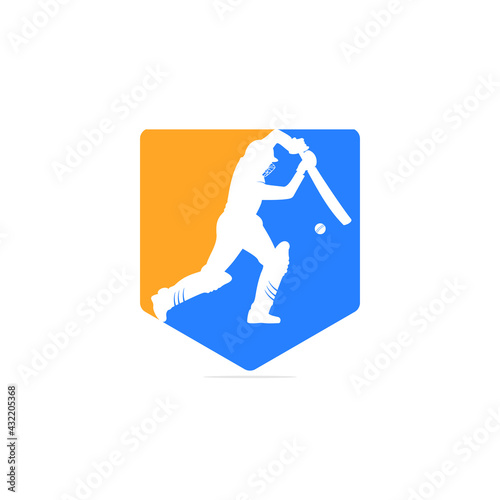 Batsman playing cricket. Cricket competition logo. Stylized cricketer character for website design with white background. Cricket championship.