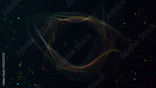 Abstract shape image with particles and lines