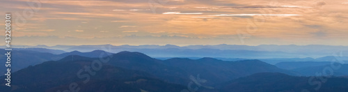 Vosges Mountainrange, viewed from the Belchen Mountain with haze, in autumn, in the Black Forest, Southwest Germany