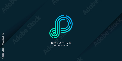 Modern creative P logo template with unique style, technology, computer, data, part 3