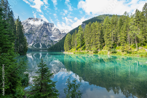 Fototapeta Naklejka Na Ścianę i Meble -  The beautiful Lago di Braies in the Italian Dolomites