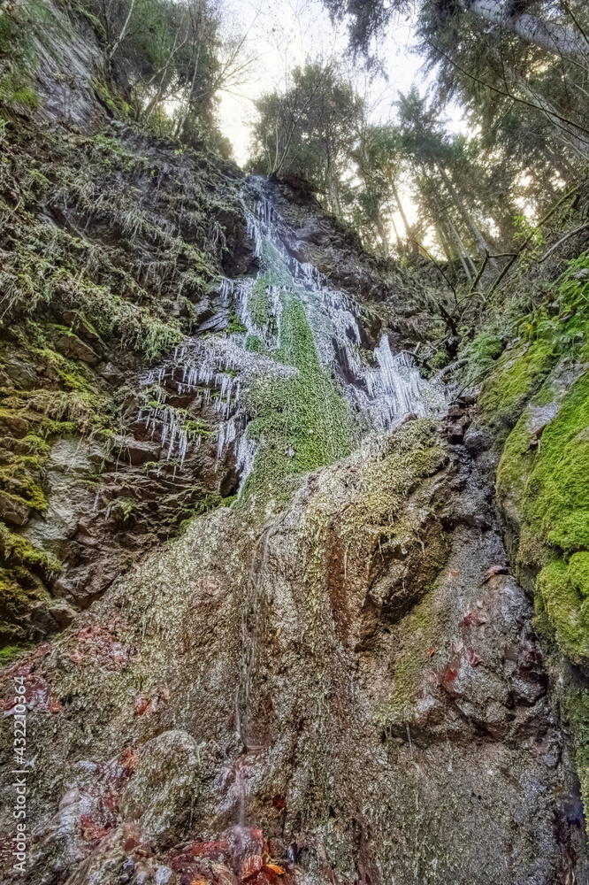 Frozen waterfall icicles at the Lotenbachklamm in the Wutach Gorge, in the Black Forest, Southwest Germany Frozen waterfall icicles at the Lotenbachklamm in the Wutach Gorge, in the Black Forest, Southwest Germany
