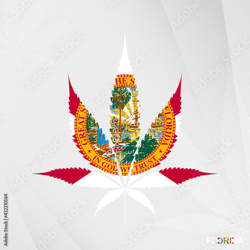 Flag of Florida in Marijuana leaf shape. The concept of legalization Cannabis in Florida.