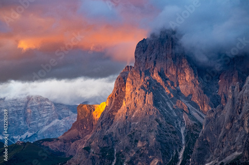 Red peaks of the  Sasso piatto  in the Italian Alps