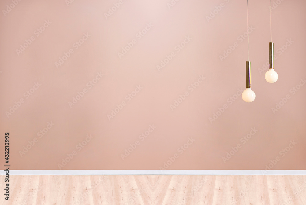 stone wall empty room and interior design, hanging lamp. 3D illustration