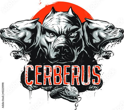 Angry Cerberus. Three headed dog photo