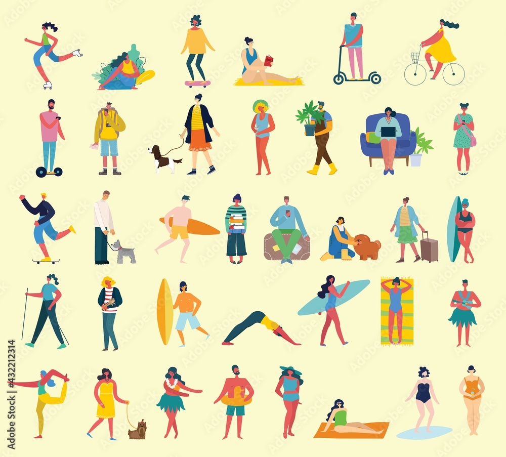 Set of different vector summer people