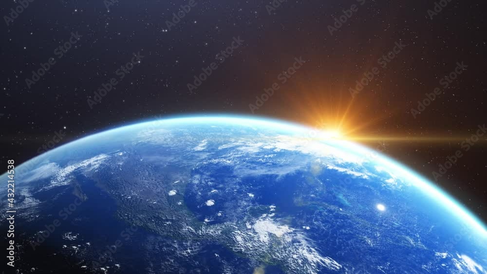 Beautiful 3d earth planet animation.
Space Zoom rotating view, Concept of climate change, globalization,cosmos and sunrise. World planet satellite .Stars , nebula and galaxy black background in 4k.