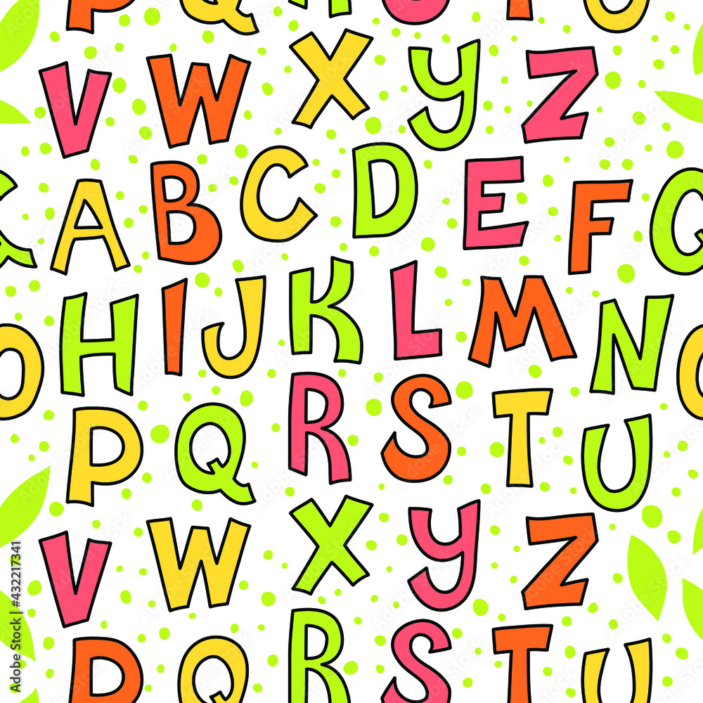 A beautiful pattern is a comical set of letters of the alphabet, drawn by hand.