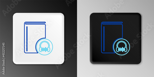Line Audio book icon isolated on grey background. Book with headphones. Audio guide sign. Online learning concept. Colorful outline concept. Vector