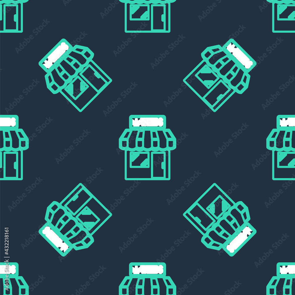 Line Marijuana and cannabis store icon isolated seamless pattern on black background. Equipment and accessories for smoking, storing medical cannabis. Vector