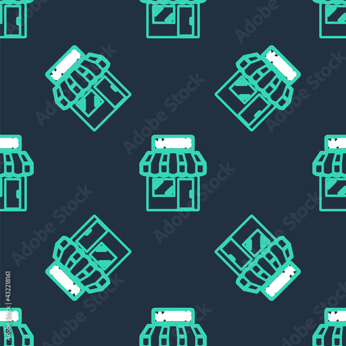 Line Marijuana and cannabis store icon isolated seamless pattern on black background. Equipment and accessories for smoking, storing medical cannabis. Vector
