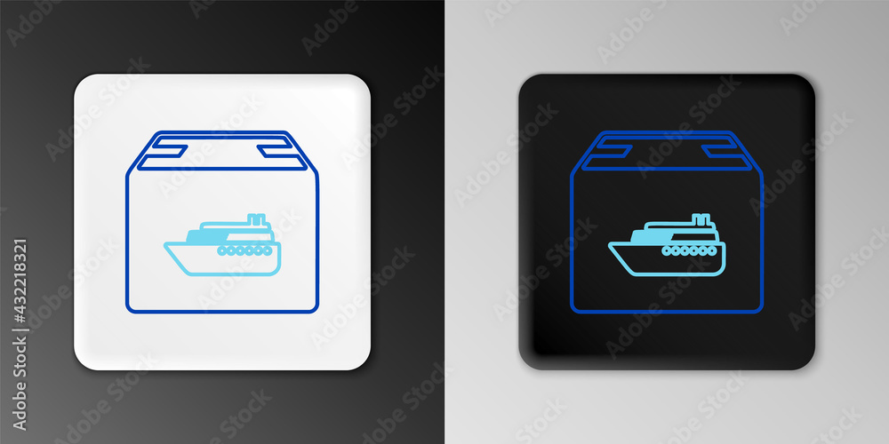 Line Cargo ship with boxes delivery service icon isolated on grey background. Delivery, transportation. Freighter with parcels, boxes, goods. Colorful outline concept. Vector