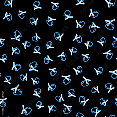 Line Slingshot icon isolated seamless pattern on black background. Vector