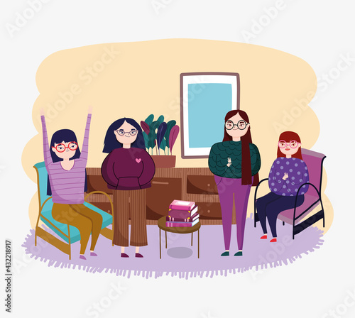 girls meeting at home