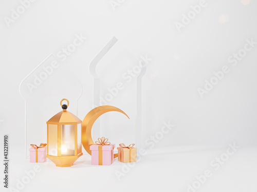 Islamic decoration background with mosque, cartoon style, banner, discount, presentation- 3D illustration
