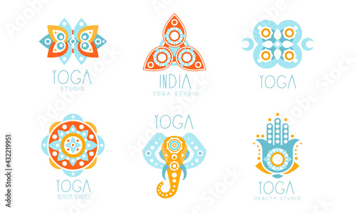 Yoga Studio Design with Indian Mandala Motifs Vector Set