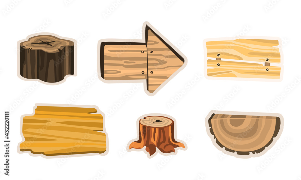 Wood Production with Lumber and Timber Materials Vector Set