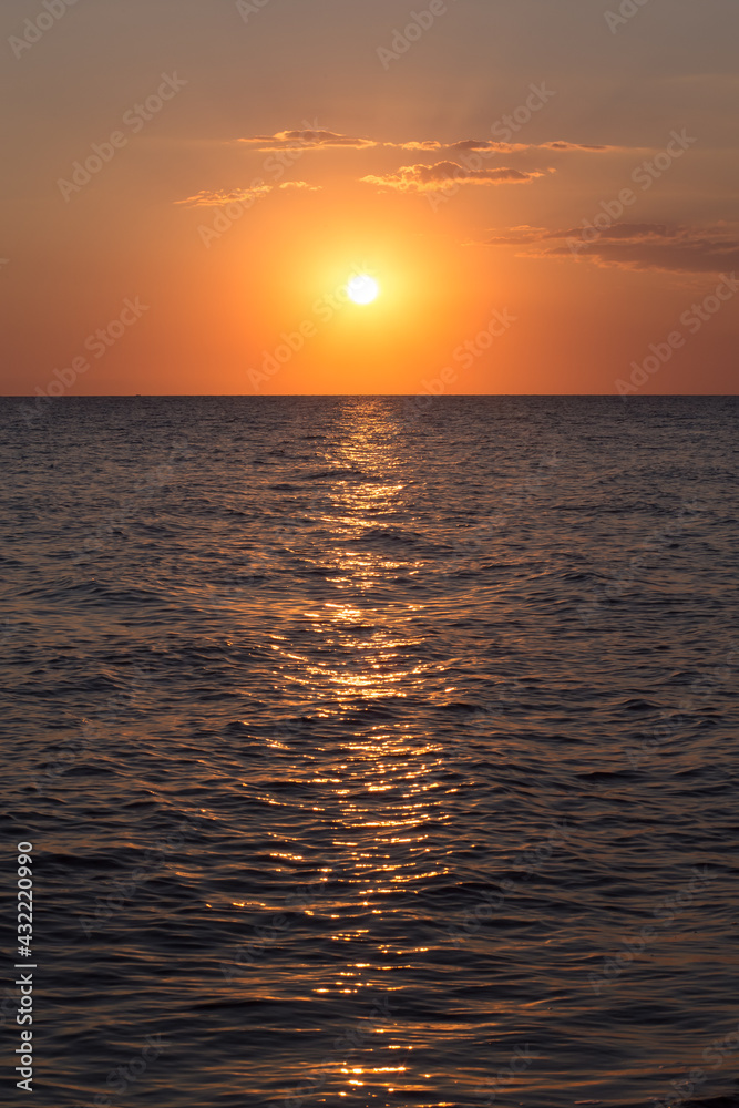 Beautiful sunset in Greece. Summertime scenery. Copy space