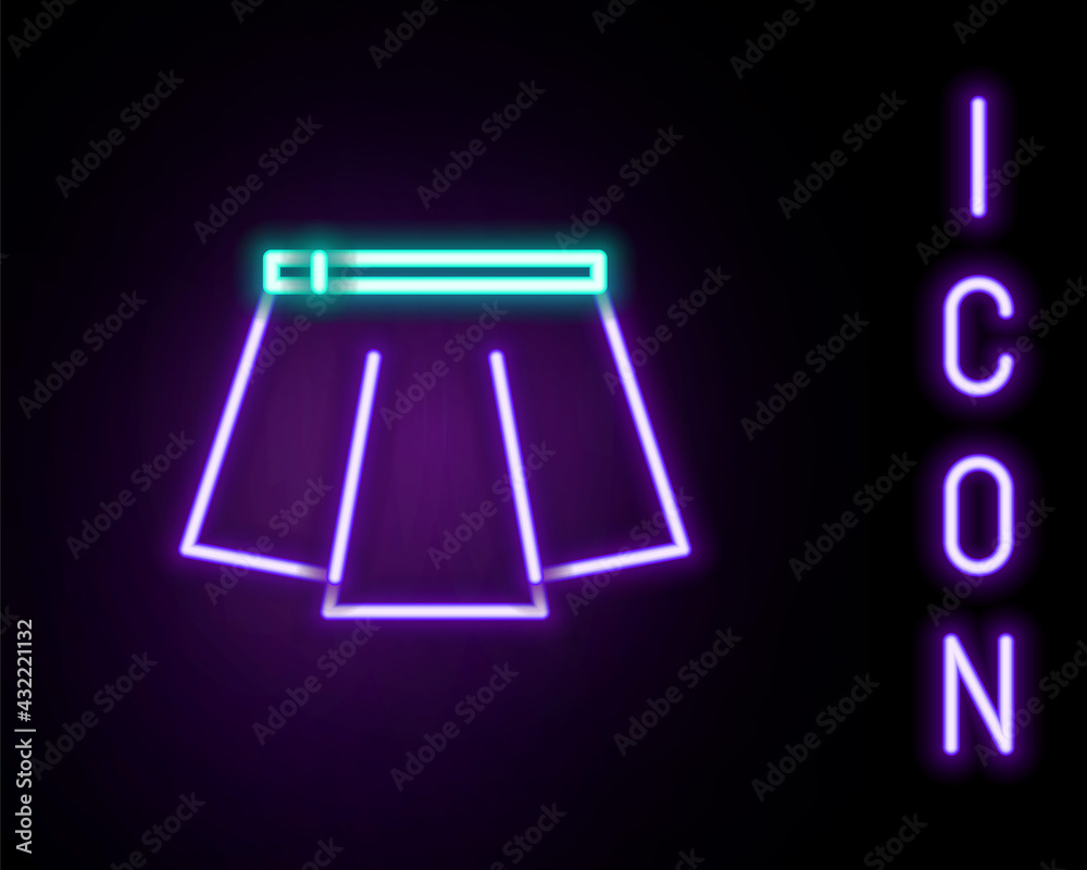 Glowing neon line Skirt icon isolated on black background. Colorful outline concept. Vector Glowing neon line Skirt icon isolated on black background. Colorful outline concept. Vector