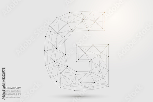 Abstract letters font is composed of three-dimensional triangles, lines, dots and spider webs of connections. Vector illustration eps 10.