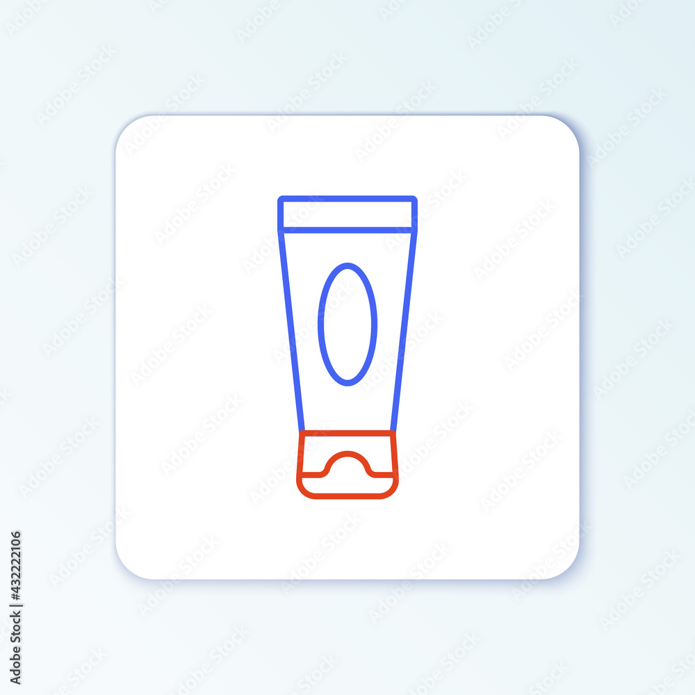 Line Cream or lotion cosmetic tube icon isolated on white background. Body care products for men. Colorful outline concept. Vector Line Cream or lotion cosmetic tube icon isolated on white background. Body care products for men. Colorful outline concept. Vector