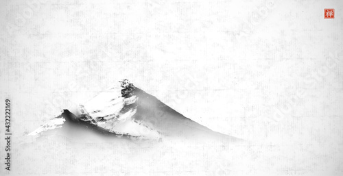 Fotografie, Obraz Rocky mountains in snow on rice paper background