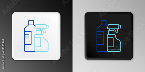 Line Plastic bottles for laundry detergent, bleach, dishwashing liquid or another cleaning agent icon isolated on grey background. Colorful outline concept. Vector