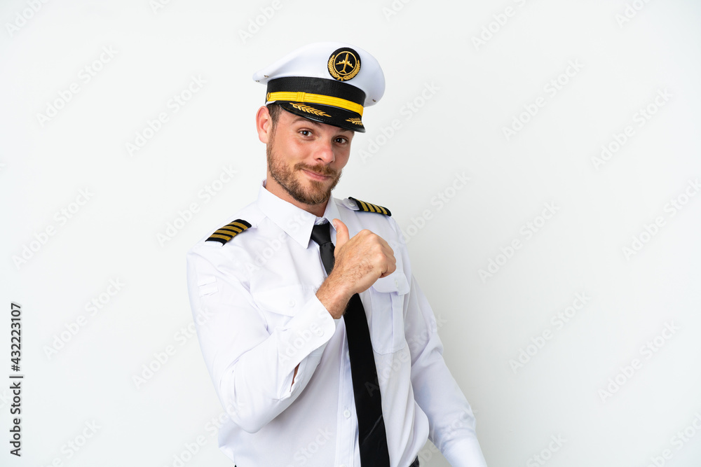 Airplane Brazilian pilot isolated on white background proud and self-satisfied Airplane Brazilian pilot isolated on white background proud and self-satisfied